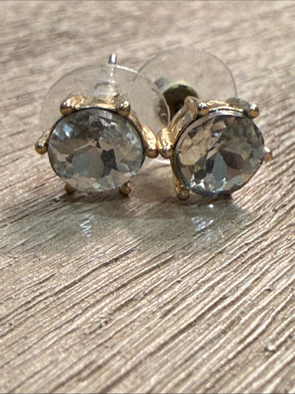 Crystal Stud Earrings - Clear Stone Gold Setting